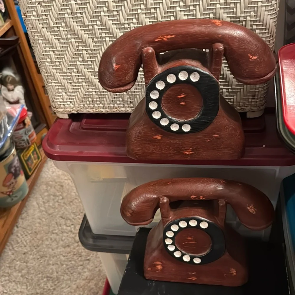 Phones Wooden Carved Vintage Phones Set of 2